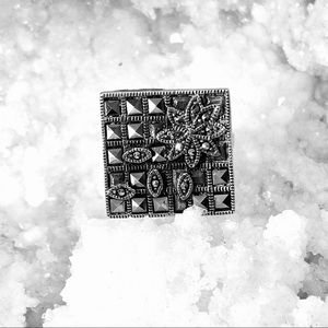 Sterling Silver Square Marcasite Ring Sz 7